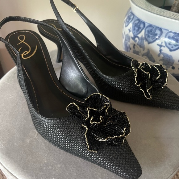 Sam Edelman Shoes - Sam Edelman Black Slingback Heels with Floral Detail
